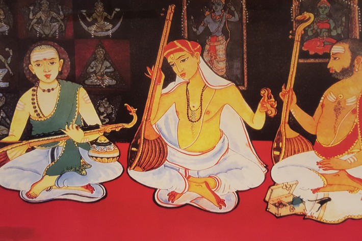 Traditional painting of Carnatic Trinity